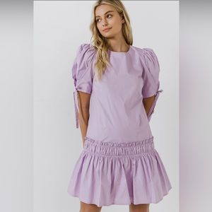 English Factory Poplin Ruffle Dress with Tied Detail